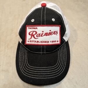 Tacoma Rainiers Trucker Hat Mens Snap Back Black and White Cap